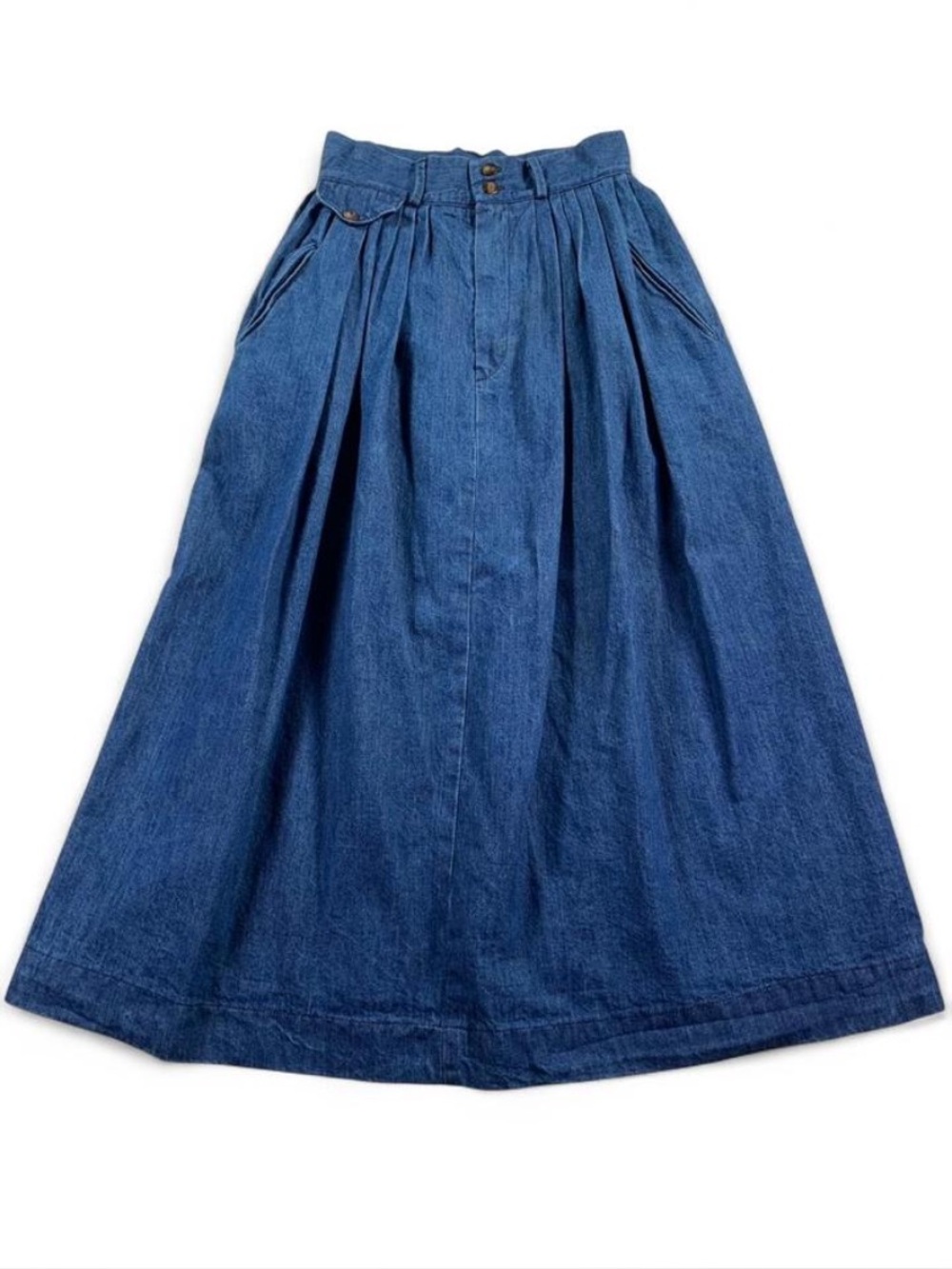 Brooks Brothers Vintage Blue High Waisted Denim MIDI Skirt - Pleated A-Line Sz 6